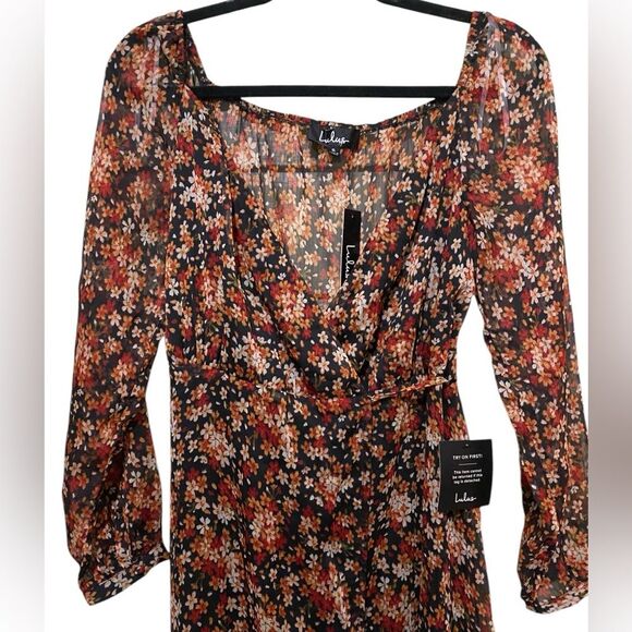 LuLus True To Love Chiffon Wrap Maxi Dress Black Floral Fairy Dark Romantic Chic - Picture 9 of 16